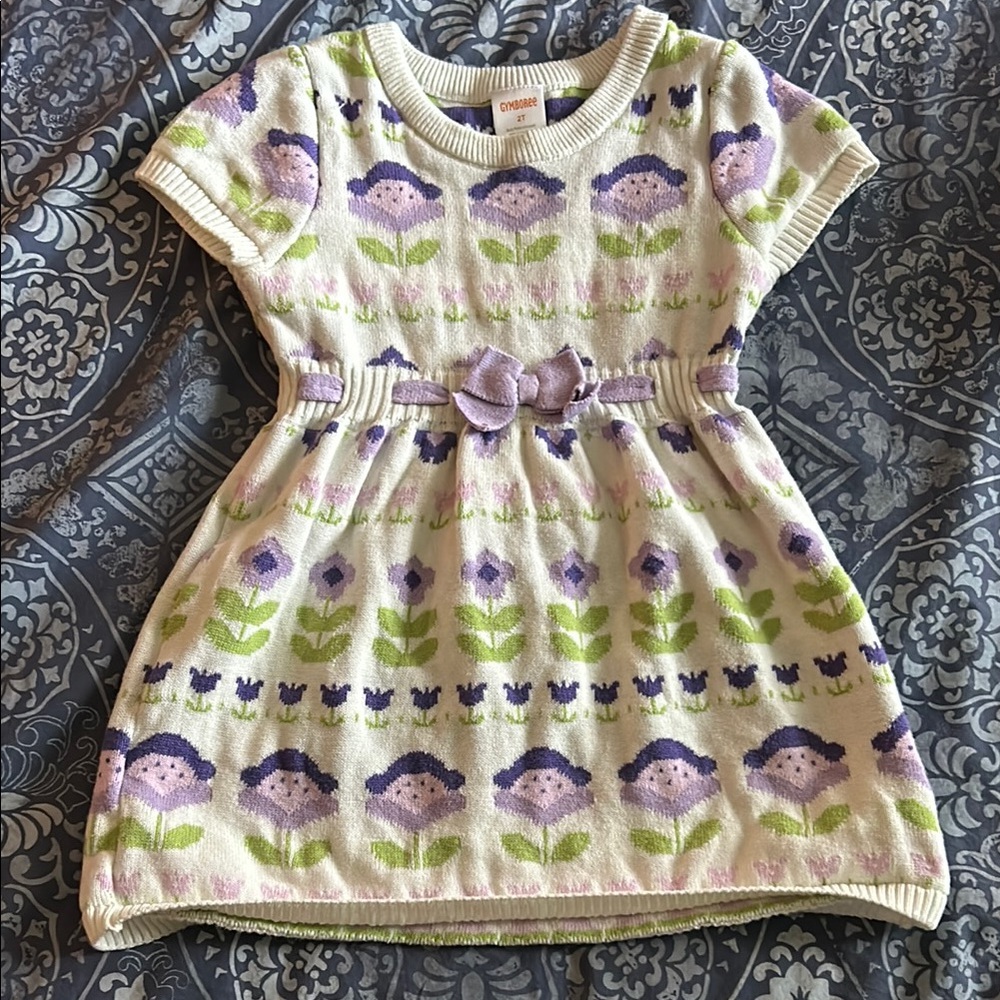 OshKosh B'gosh Kids Floral Knit Dress - Cream and Purple